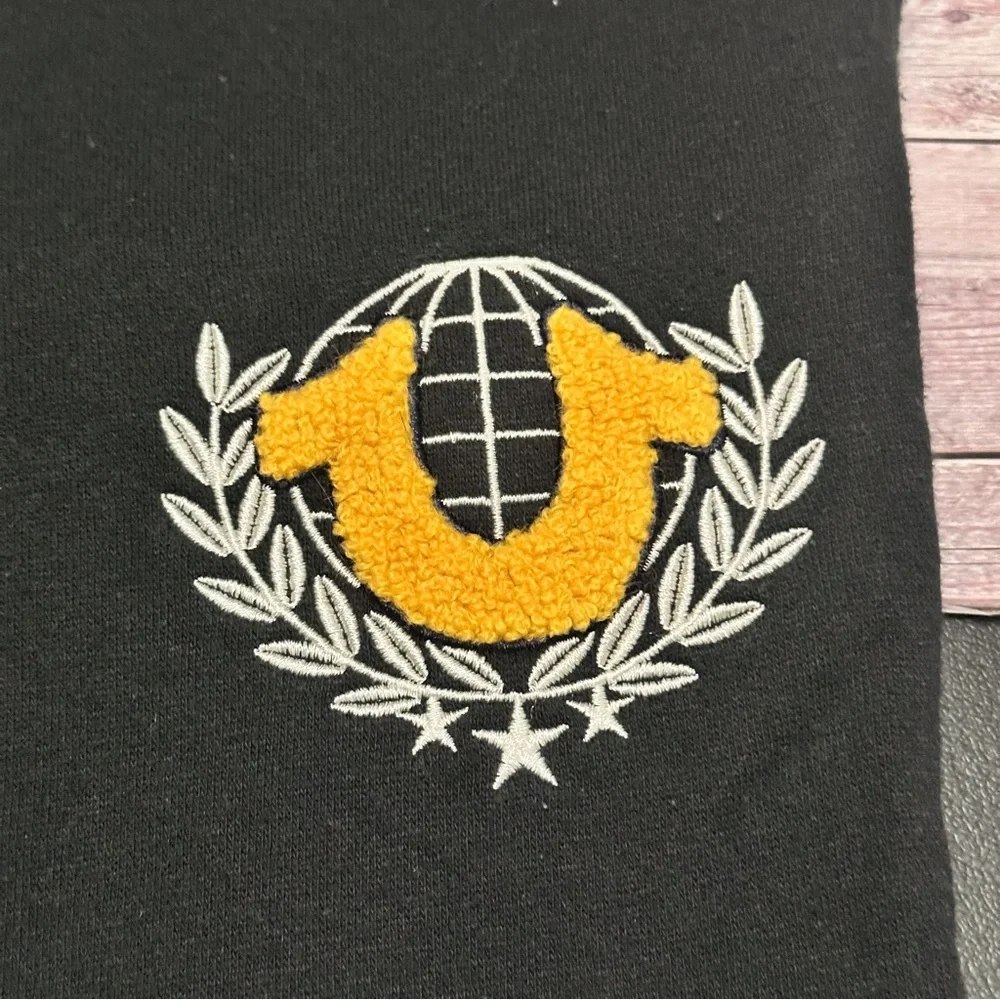 True Religion Mens Black Joggers with Yellow Embroidery SP